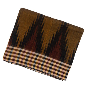 Dark Olive Orissa Cotton Saree With Black Temple Border