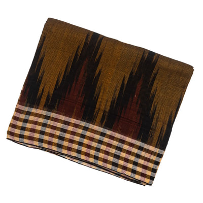 Dark Olive Orissa Cotton Saree With Black Temple Border