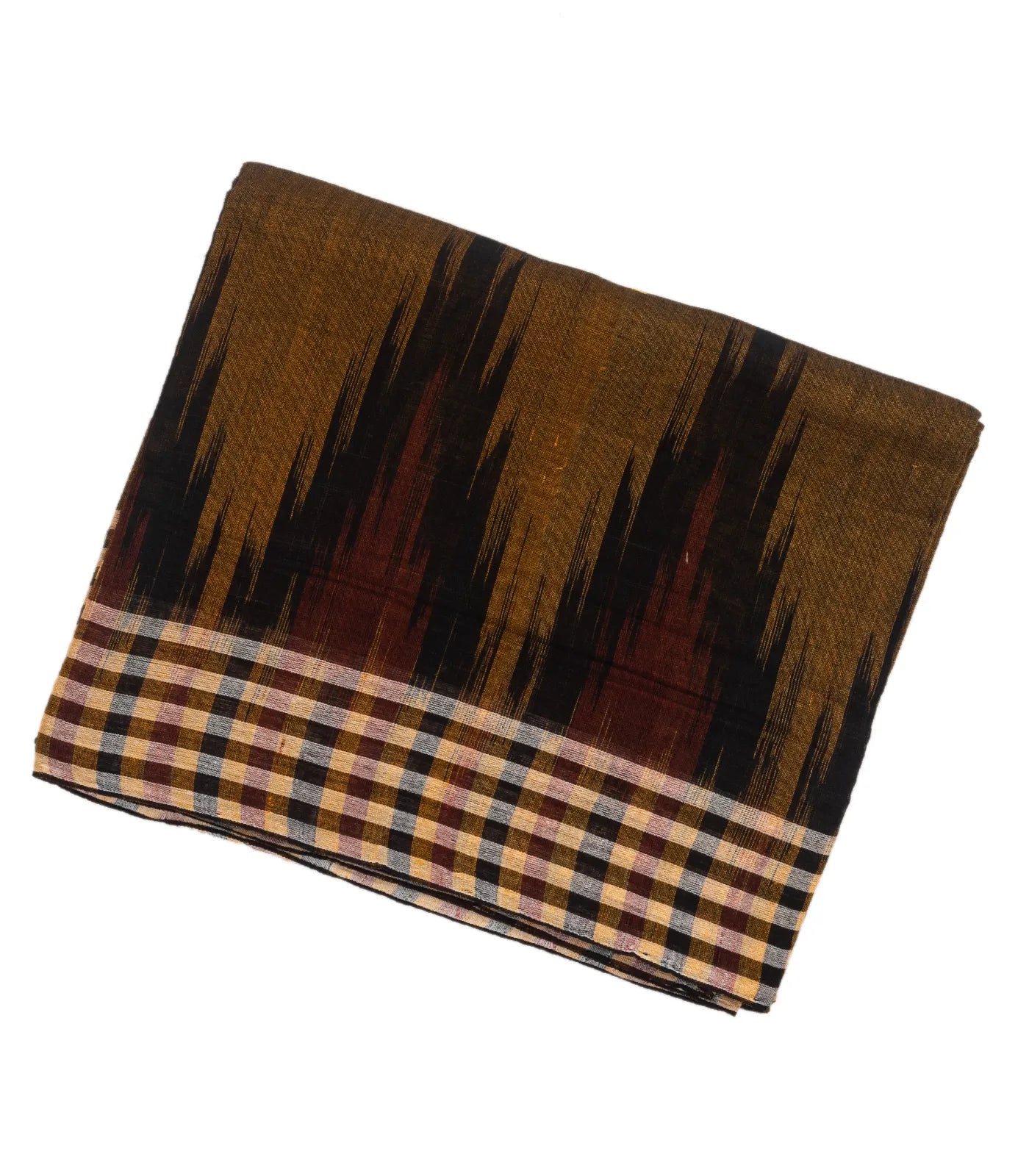 Dark Olive Orissa Cotton Saree With Black Temple Border