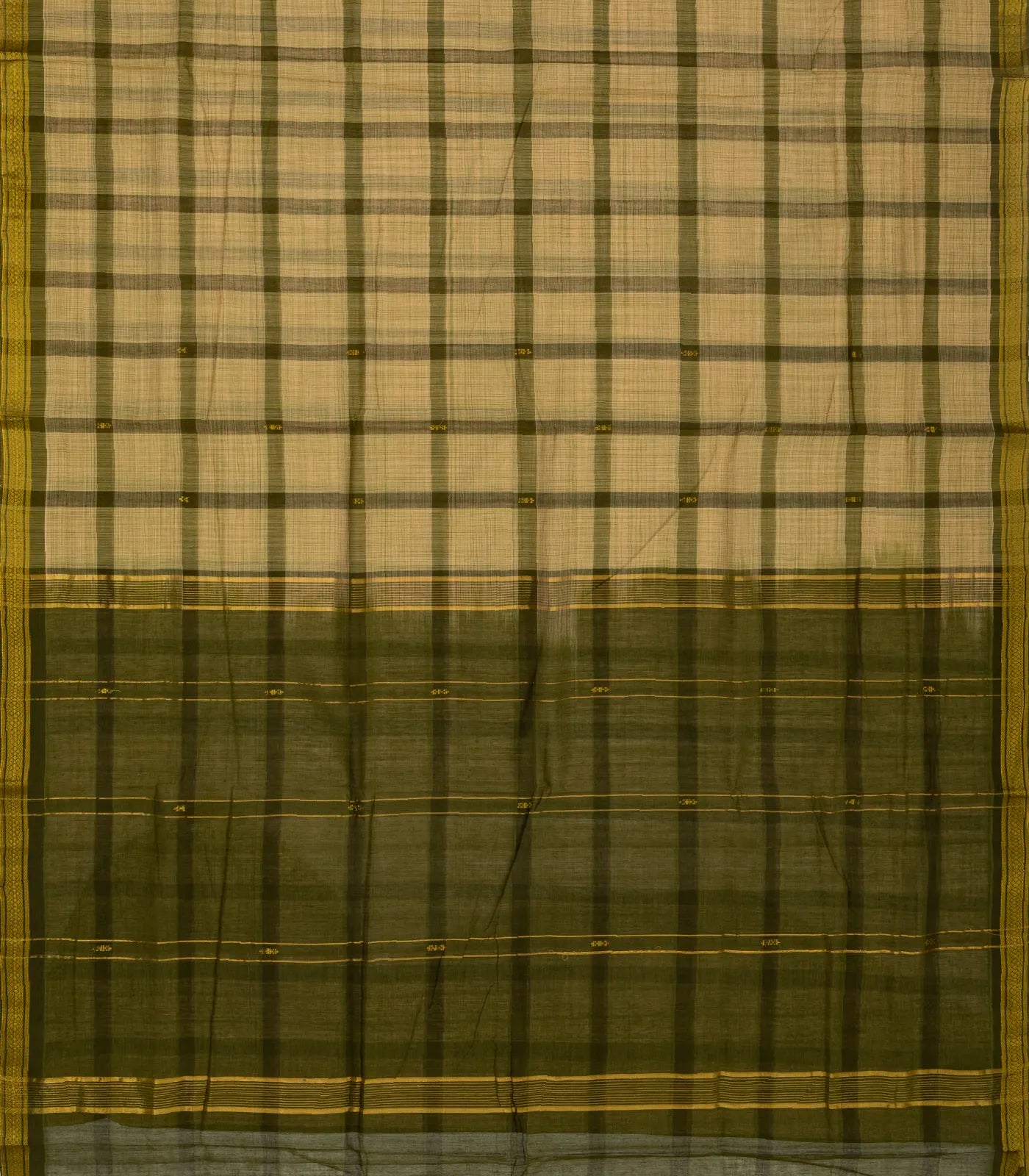 Shadow Green Handloom Kadapa Cotton Saree With Checks