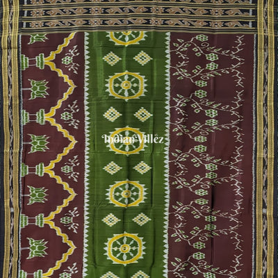 Burgundy Olive Green Odisha Handloom Khandua Silk Saree