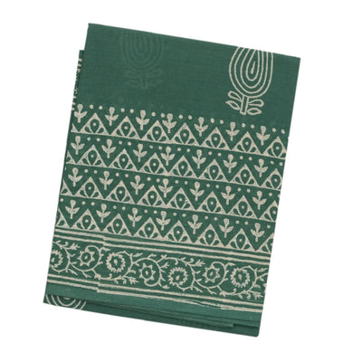 Shadow Green Woven Jaipur Cotton Saree With Printed Floral Motifs