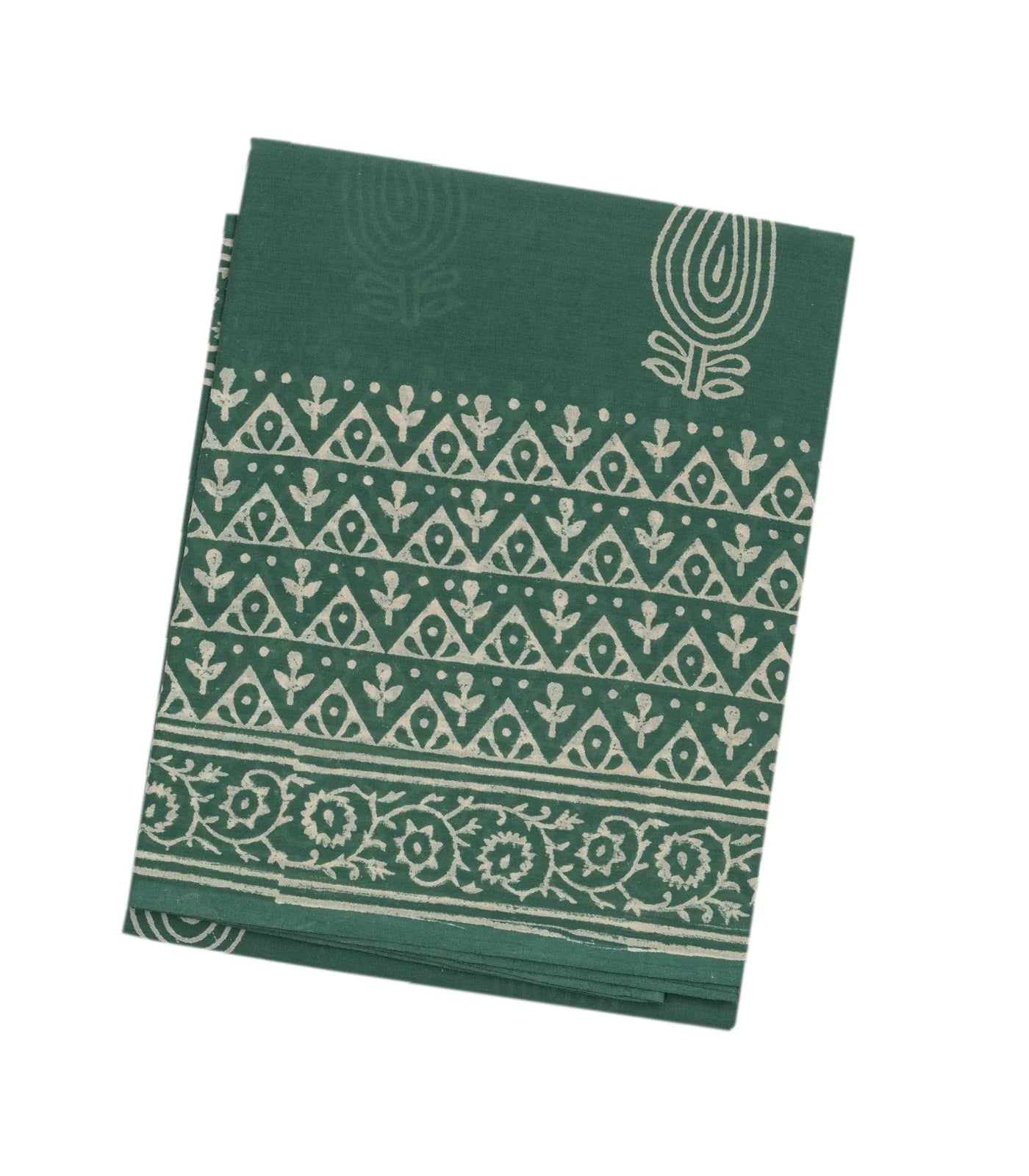 Shadow Green Woven Jaipur Cotton Saree With Printed Floral Motifs