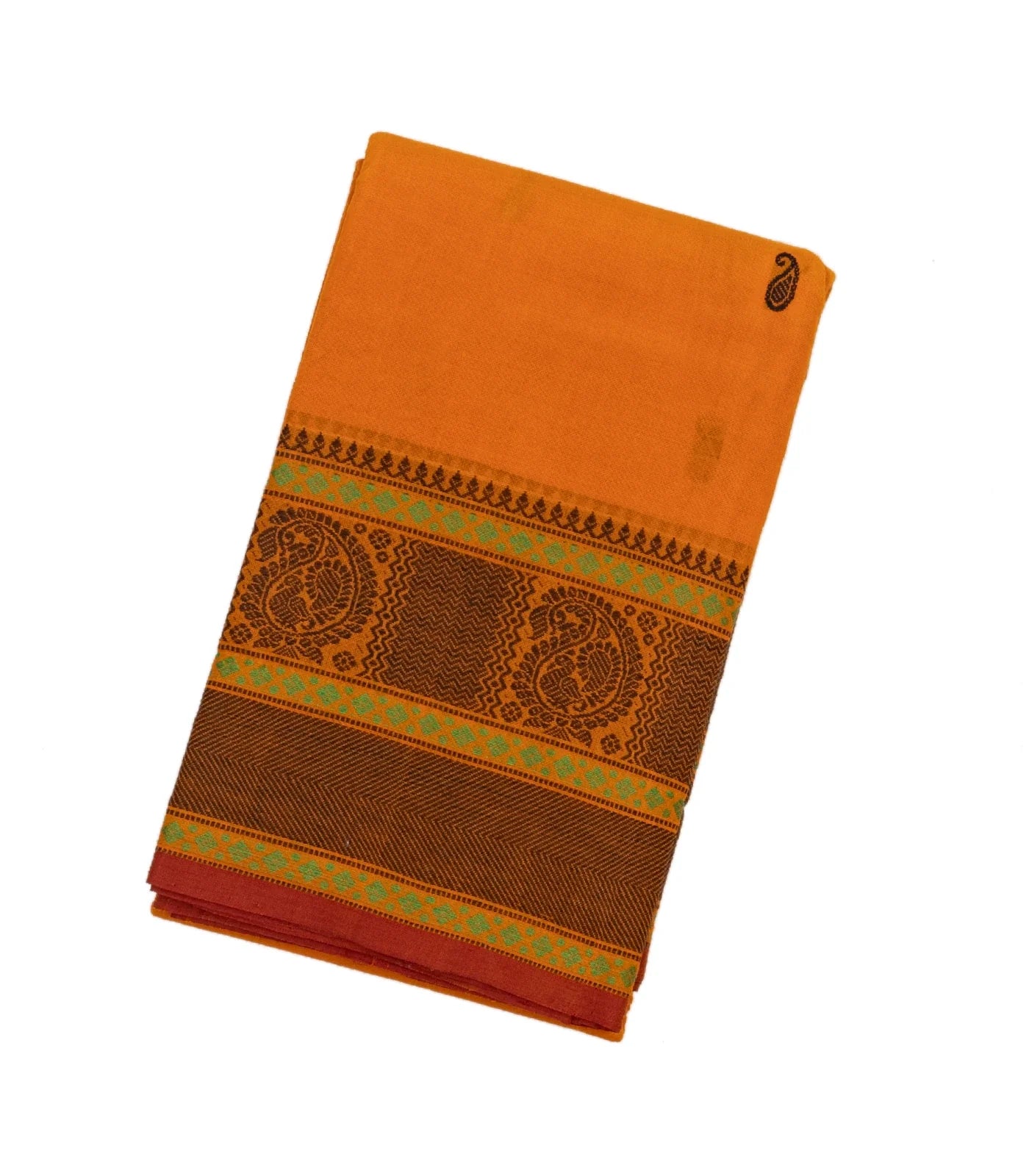 Mango Yellow Handloom Kanchi Cotton Saree With Mango Buttas