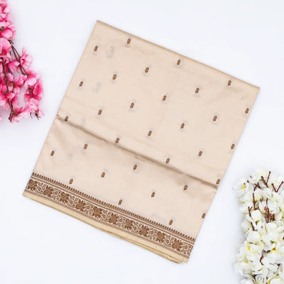 Taupe Banarasi Silk Saree With Floral Motifs
