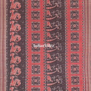 Peach Multicoloured Sambalpuri Ikat Silk Pastel Saree