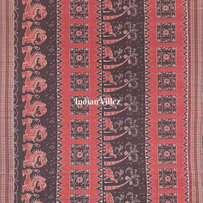 Peach Multicoloured Sambalpuri Ikat Silk Pastel Saree