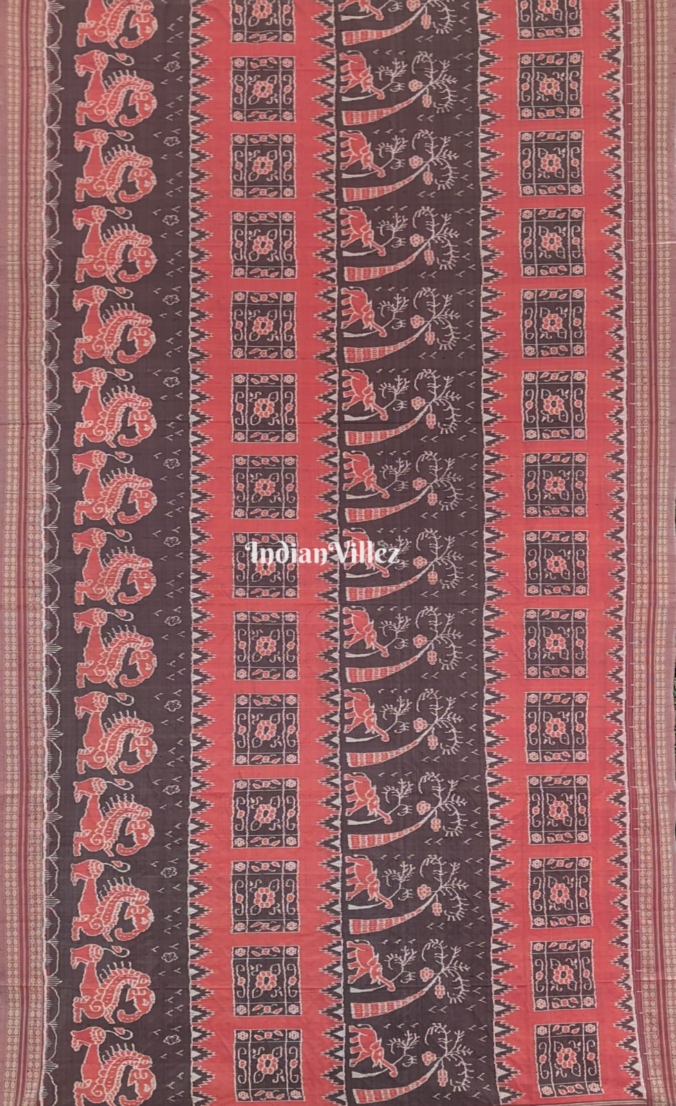 Peach Multicoloured Sambalpuri Ikat Silk Pastel Saree