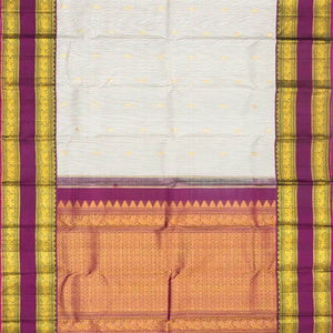 Off White Handloom Kanchipuram Korvai Silk Saree With Stripes & Buttas