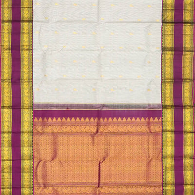 Off White Handloom Kanchipuram Korvai Silk Saree With Stripes & Buttas