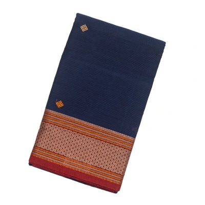 Dark Blue Handloom Kanchi Cotton Saree With Diamond Motifs