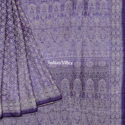 Lilac Flower Brocade Banarasi Handloom Silk Saree
