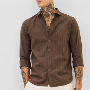 Brown Slim Fit Stripes Shirt