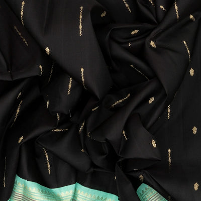 Black Handloom Kanchipuram Korvai Silk Saree With Buttas
