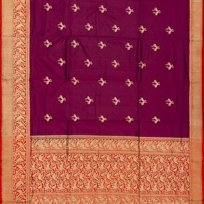 Magenta Handloom Banarasi Silk Saree With Bird Buttas