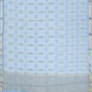 Light Blue Handwoven Banarasi Georgette Silk Saree Printed With Floral Motifs
