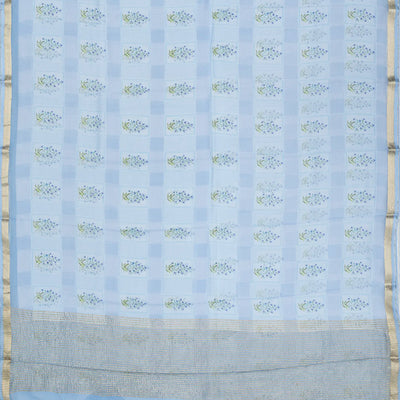 Light Blue Handwoven Banarasi Georgette Silk Saree Printed With Floral Motifs