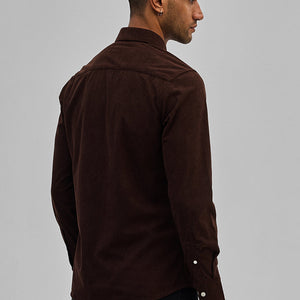 Dark Brown Slim Fit Corduroy Shirt