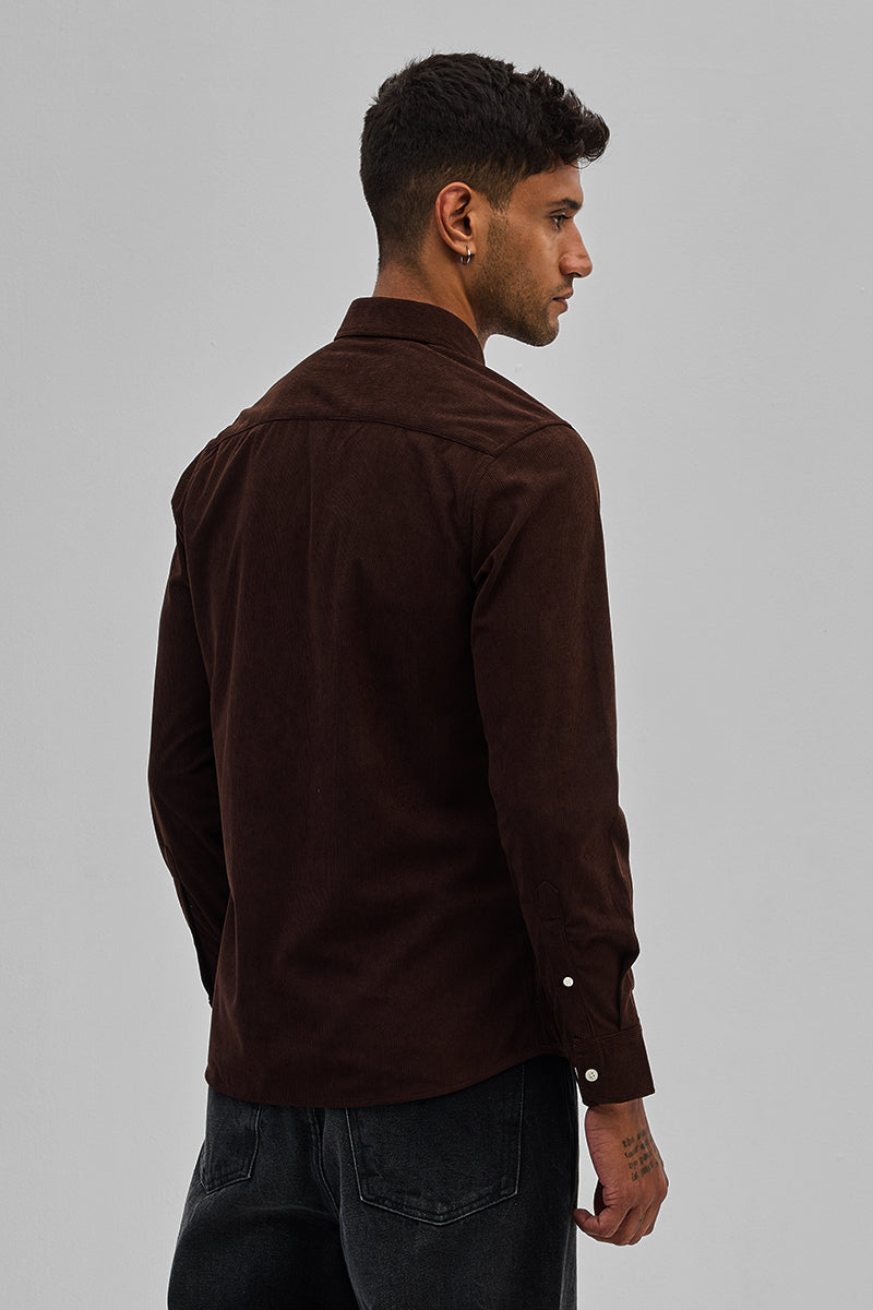 Dark Brown Slim Fit Corduroy Shirt