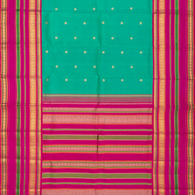 Sea Green Handloom Kanchipuram Korvai Silk Saree With Annam Buttas