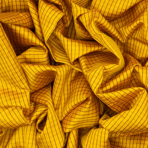 Yellow Handloom Kora Silk Saree With Checks & Black Border