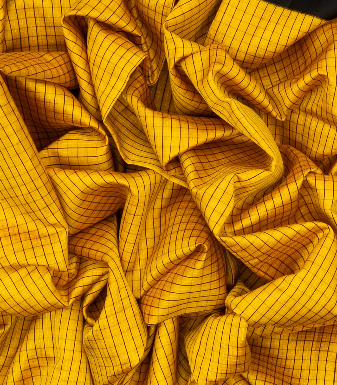 Yellow Handloom Kora Silk Saree With Checks & Black Border