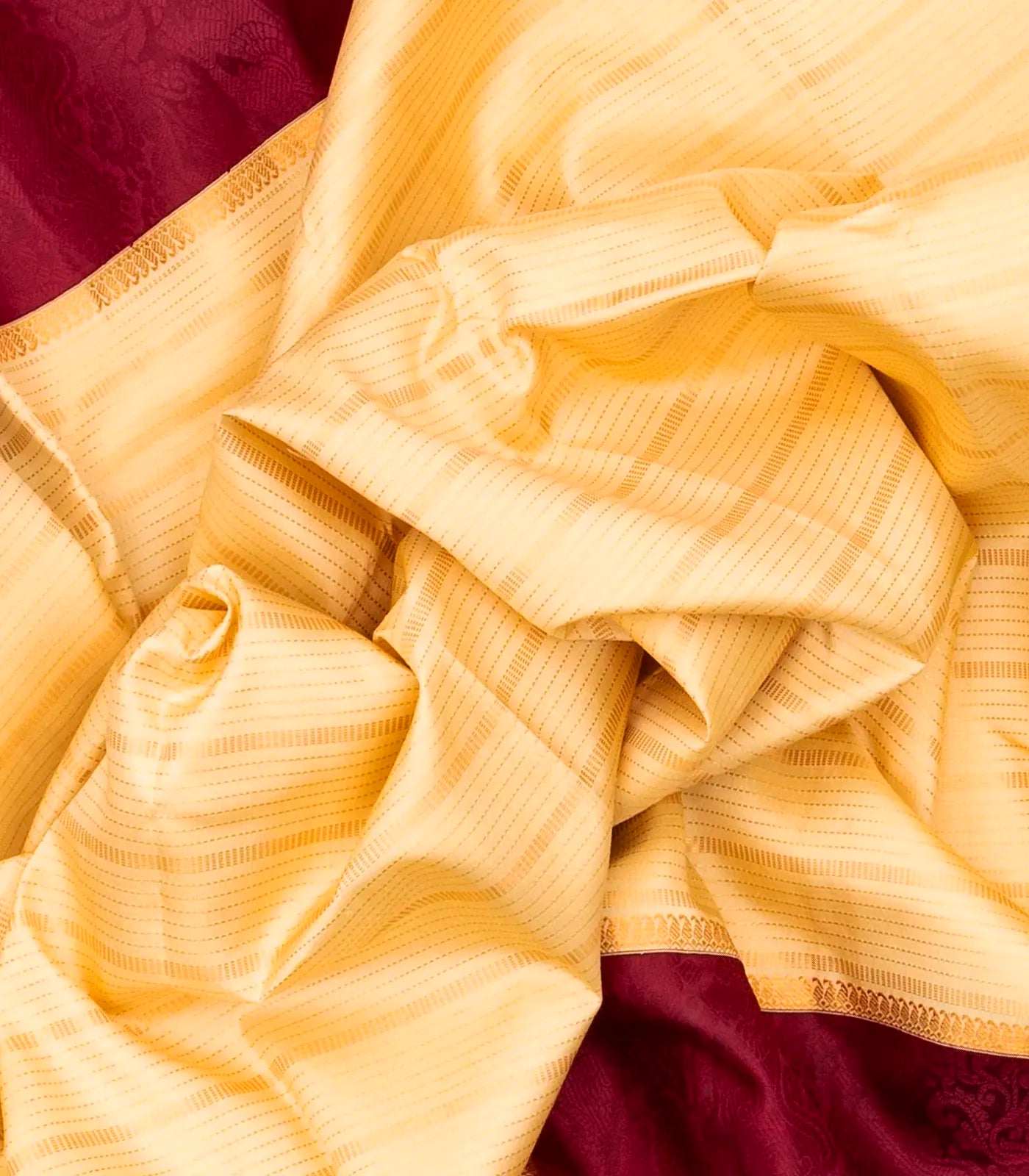 Cream Handloom Kanchipuram Silk Saree Korvai With Stripes