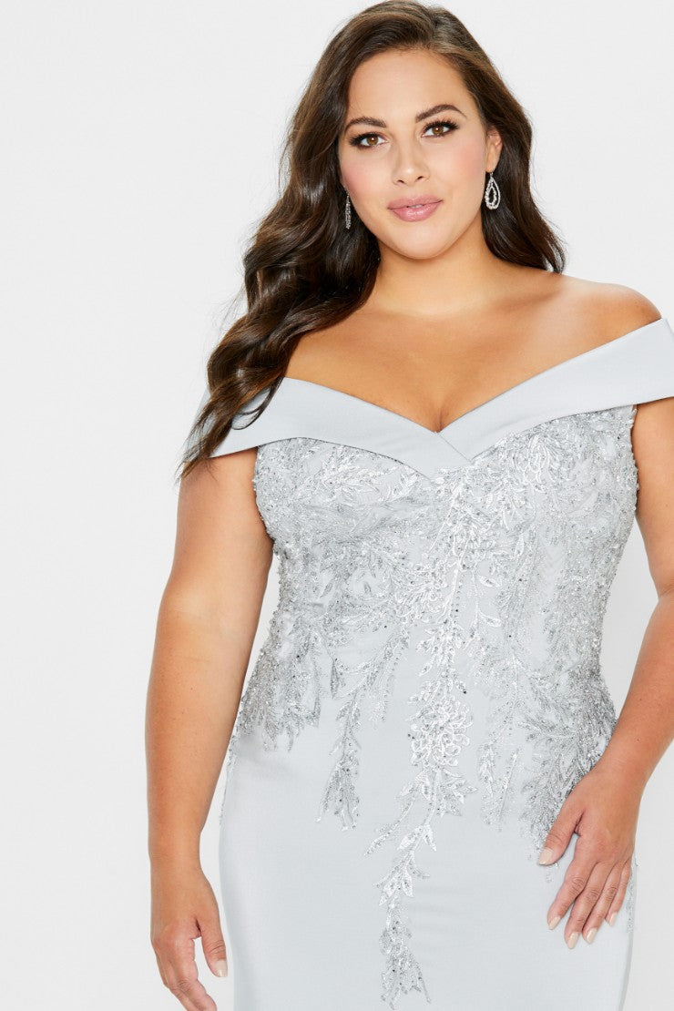 Montage 220932 Long Beaded Lace Bodice Formal Dress