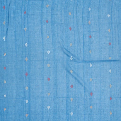 Light Blue Handloom Bengal Cotton Saree With Horse Motifs