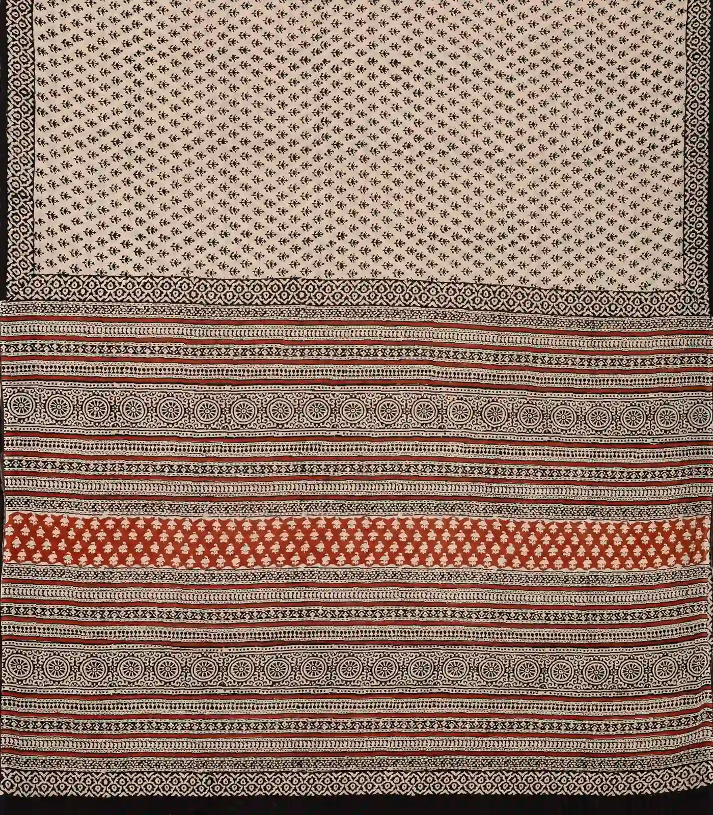 Cream Woven Jaipur Cotton Saree Printed And Floral Motifs