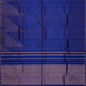 Dark Blue Handloom Kanchipuram Silk Saree With Zari Stripes