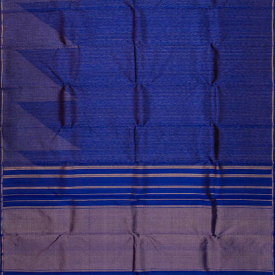 Dark Blue Handloom Kanchipuram Silk Saree With Zari Stripes