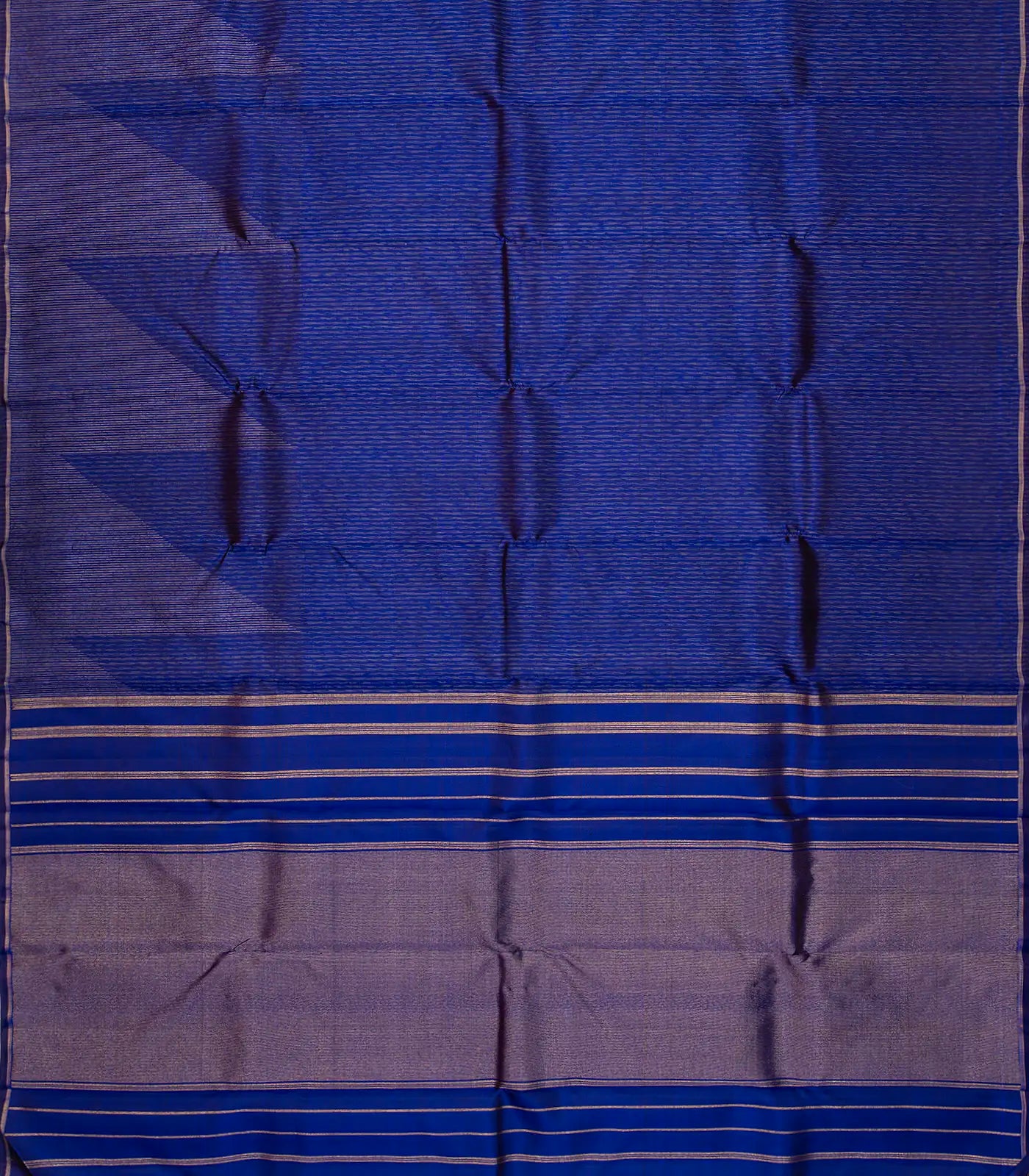 Dark Blue Handloom Kanchipuram Silk Saree With Zari Stripes
