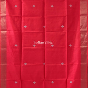 Reddish Orange Purple Handwoven Bishnupuri Silk Saree