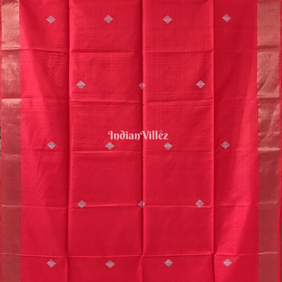 Reddish Orange Purple Handwoven Bishnupuri Silk Saree