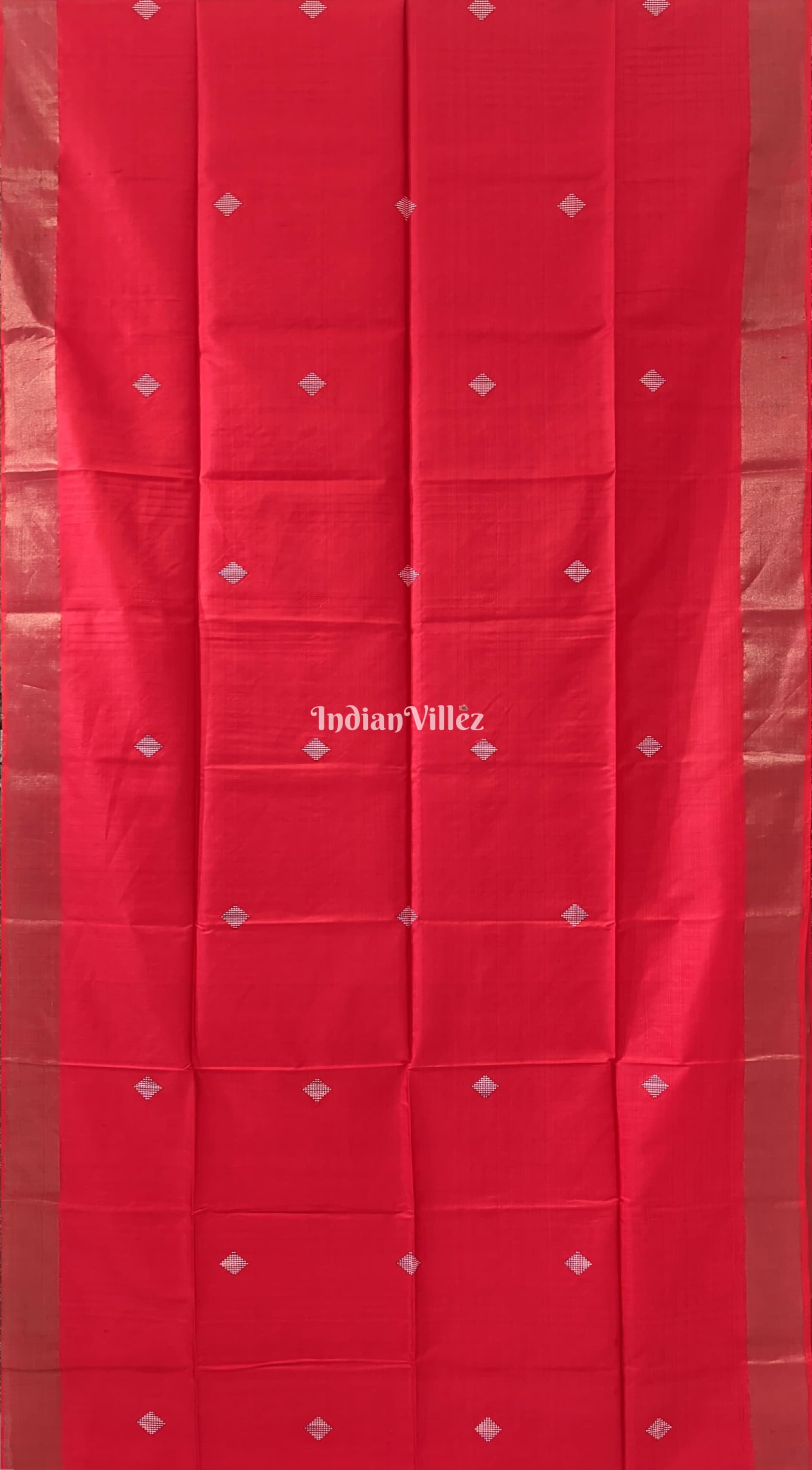 Reddish Orange Purple Handwoven Bishnupuri Silk Saree