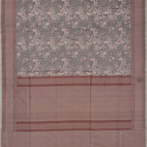 Grey Handloom Banarasi Silk Saree With Floral Motifs