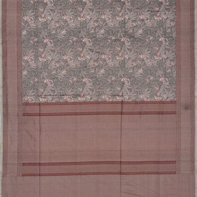 Grey Handloom Banarasi Silk Saree With Floral Motifs