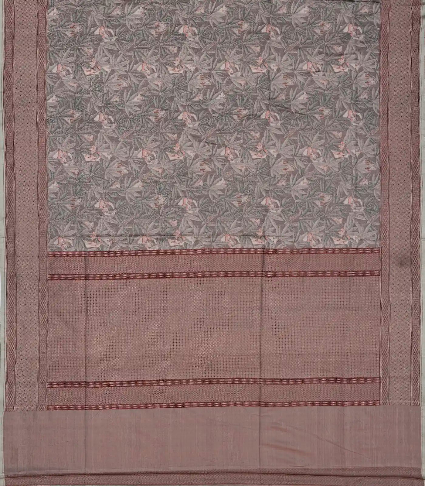 Grey Handloom Banarasi Silk Saree With Floral Motifs
