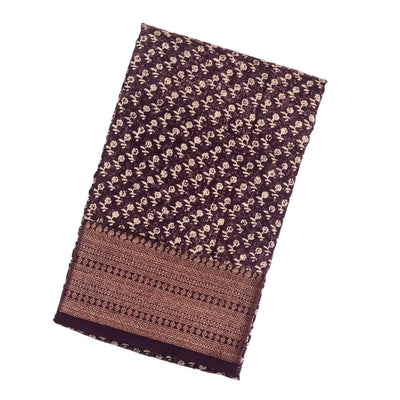 Burgundy Woven Chanderi Cotton Saree With Printed Small Floral Motifs