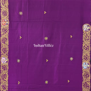 Purple PEACOCK (Mayur) & Nartaki Theme Pattachitra Saree