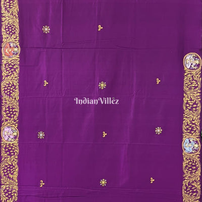 Purple PEACOCK (Mayur) & Nartaki Theme Pattachitra Saree