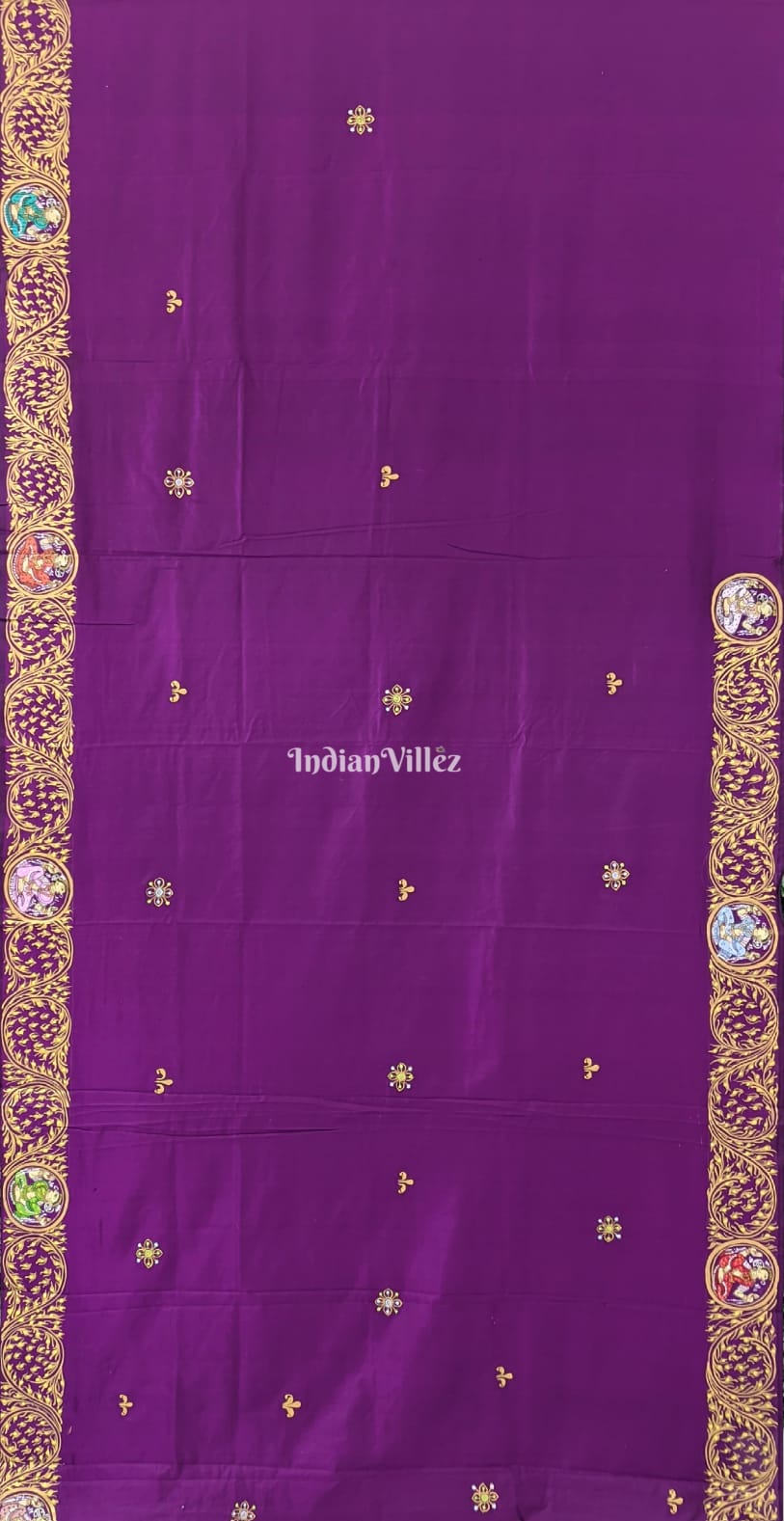 Purple PEACOCK (Mayur) & Nartaki Theme Pattachitra Saree
