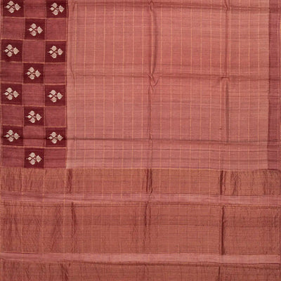 Chesnutt Pink Handloom Tussar Silk Saree With Stripes & Floral Motifs in Border