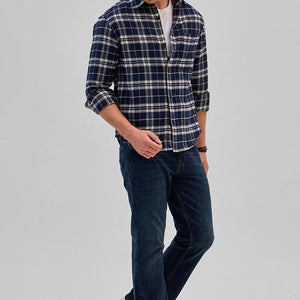 Navy Flannel Checks Overshirt