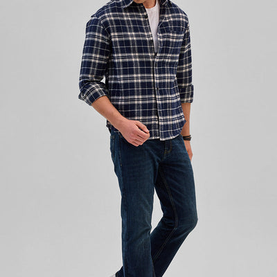 Navy Flannel Checks Overshirt