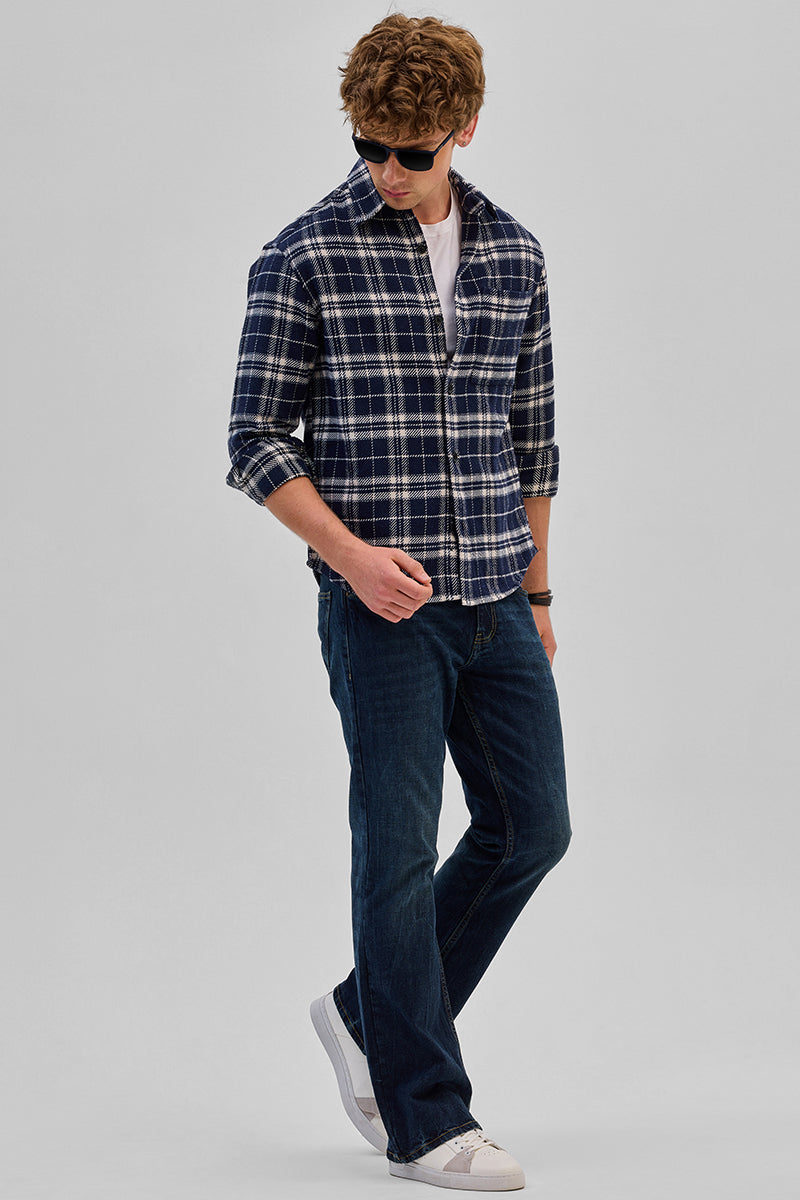 Navy Flannel Checks Overshirt