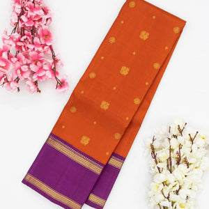 Orange Handloom Kanchipuram Korvai Silk Saree With Annam Buttas