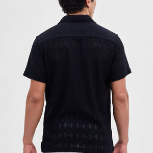 Black Self-Design Crochet Shirt
