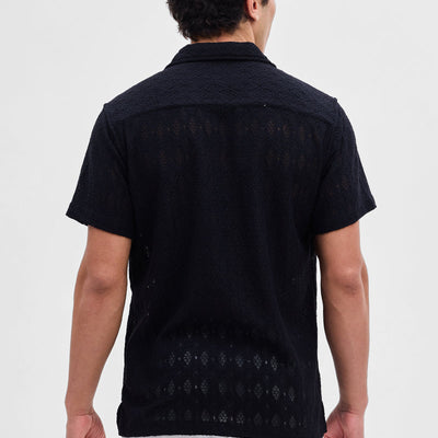 Black Self-Design Crochet Shirt